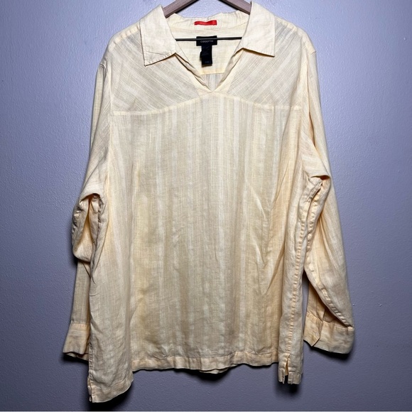 Claiborne Women 100% Linen Plus Size‎ Top XXL Butter Yellow Tunic Popover Lagen - Picture 1 of 7